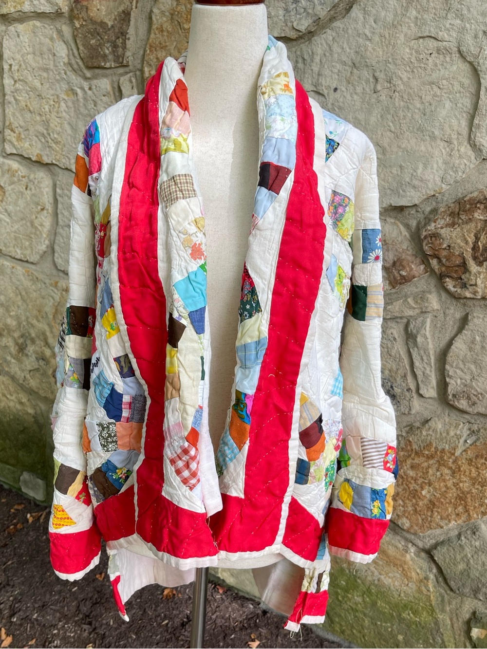 Handmade Vintage Quilt Coat Patchwork Oversized Cocoon Jacket Boho One of a Kind